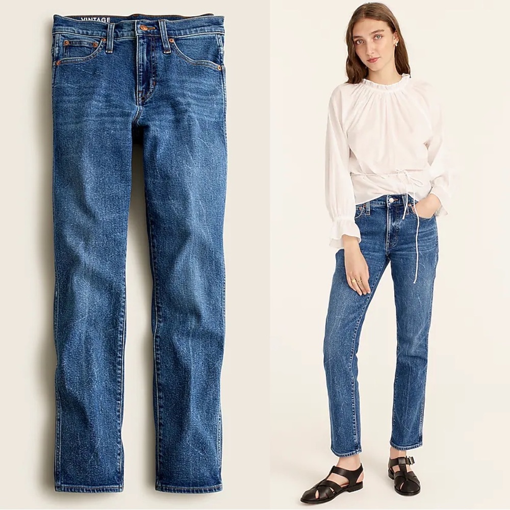 J Crew • 9" Mid-rise Vintage Slim-Straight Jean dark wash Catskill ankle crop